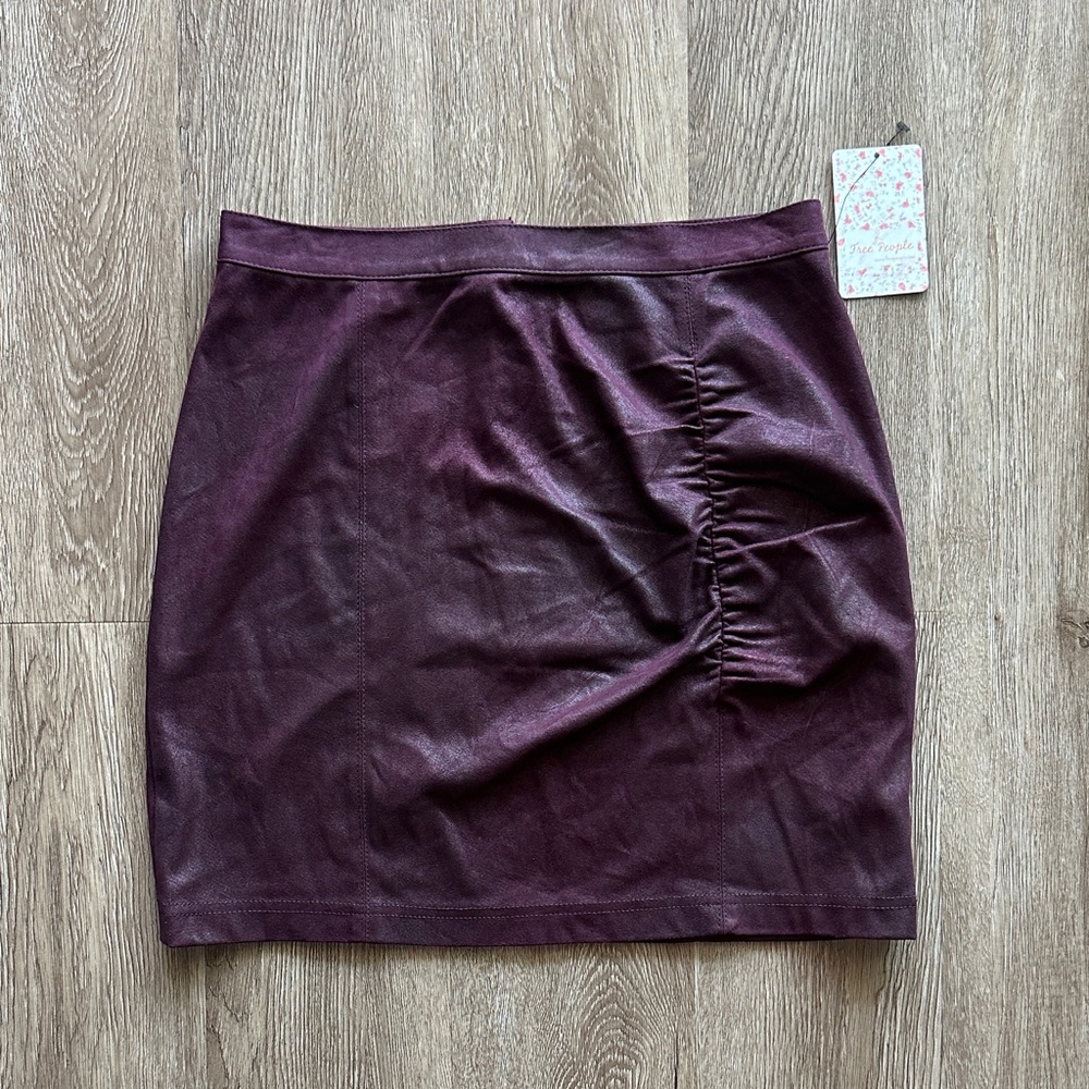 NWT Free People Rumi Ruched Mini Skirt Burgundy Small Faux Suede‎ Festival